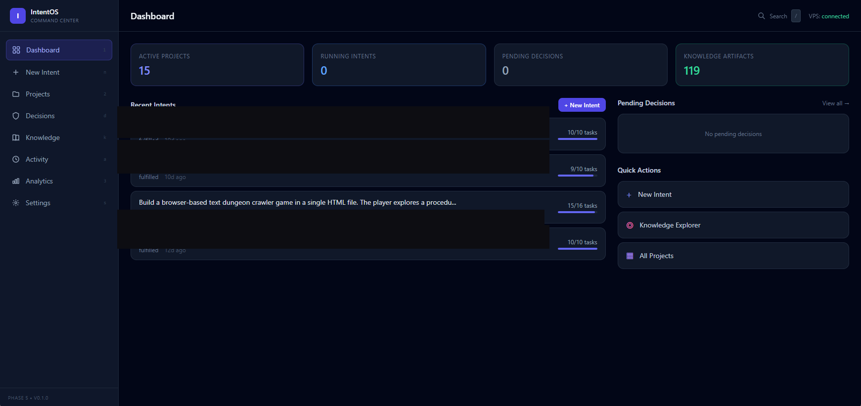IntentOS dashboard